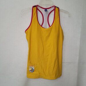 Lime Ricki Swim‎ Top Womens M Yellow Tank Padded California Patch Pocket Surf